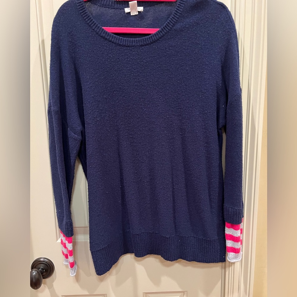 Casalon, crewneck sweater, with sleeve detail. XL petite, Navy
